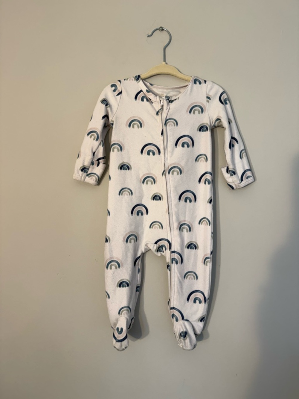 Caden Lane White Footed One-Piece with Navy & Gray Rainbows